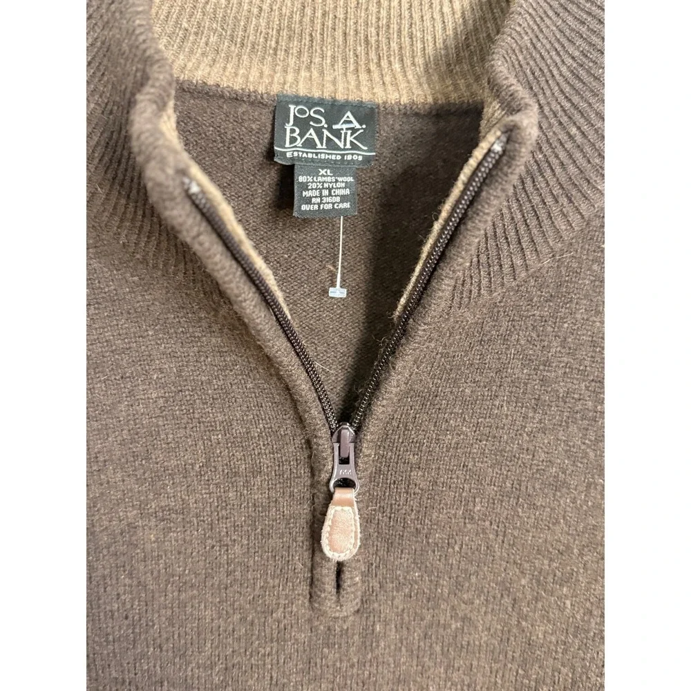 Jos A Bank Mens XL Brown Lambswool Blend Quarter Zip Mock Neck Sweater Pullover‎
